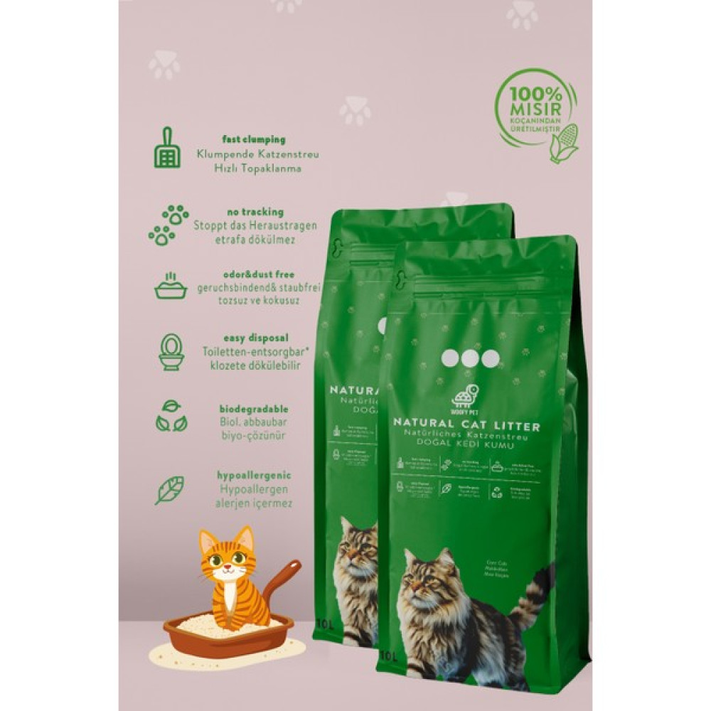 Mısır Koçanından Doğal Topaklanan Tozsuz Kedi Kumu 20lt (2*10lt) Evcil Hayvan Ürünleri Fiyatı