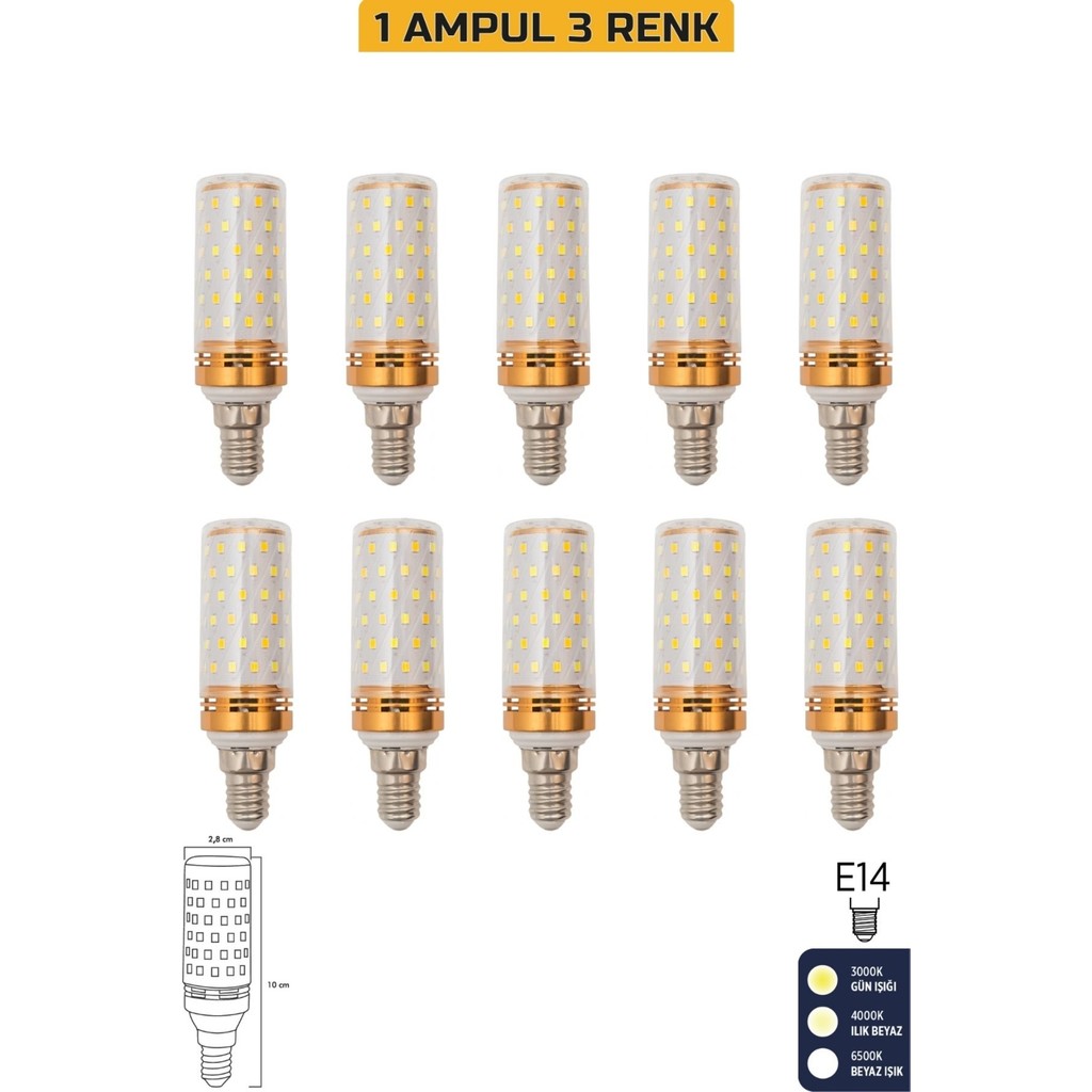 Mısır Şeffaf 10W Üç Renkli E14 LED Ampul ERD-306 - 10'lu Led Aydınlatmalar Fiyatı