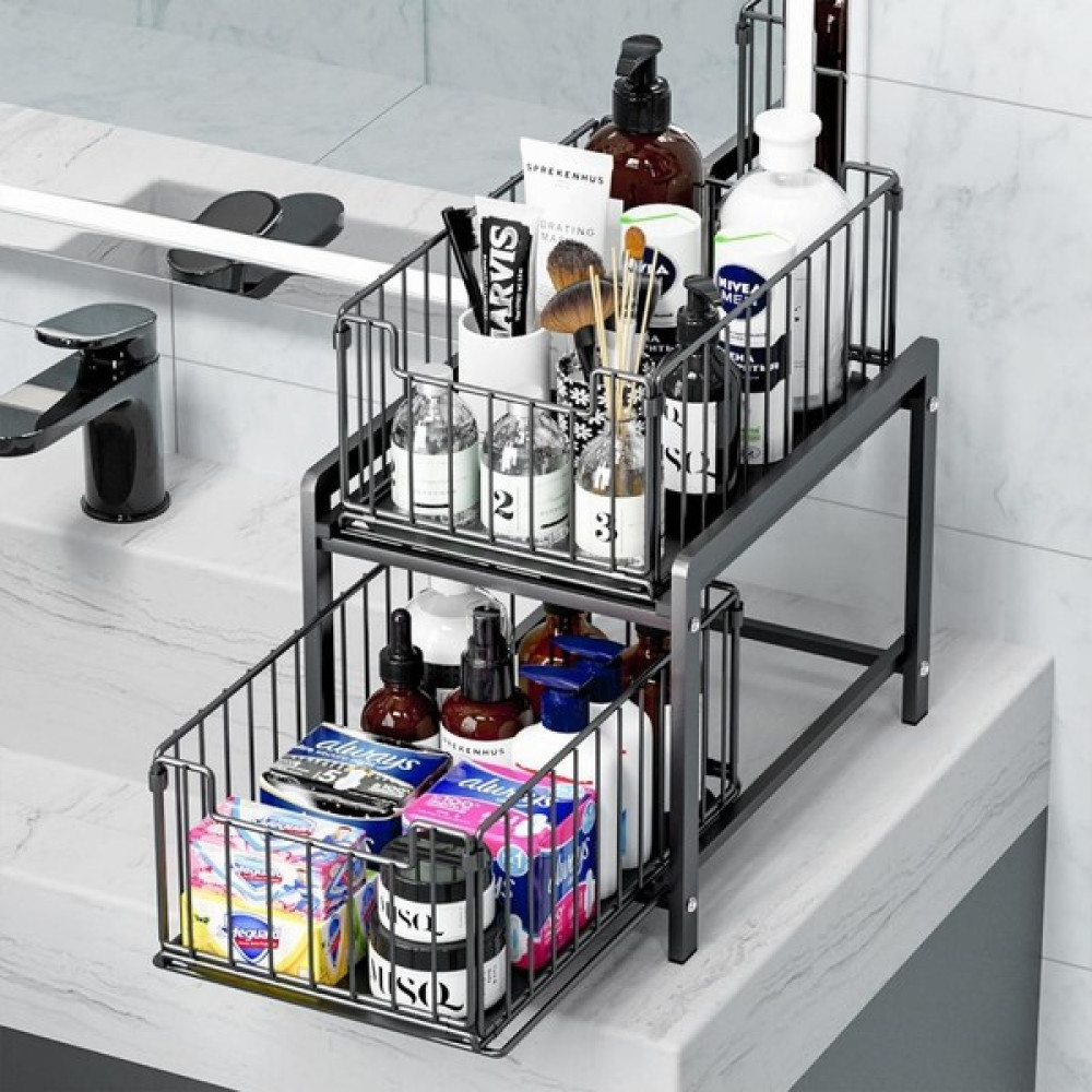 Mismuka Çok Amaçlı 2 Raflı Raylı Sepet Düzenleyici Banyo Mutfak Lavabo Altı Dolap Içi Tezgah Üstü Organizer Eşya Saklama Kutusu Fiyatı