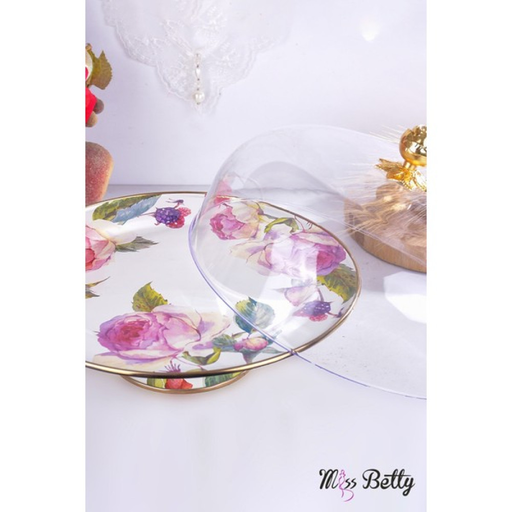 Miss Betty Gül Deluxe 30 cm Ayaklı Kek Fanusu - Mavi Mutfak Gereçleri Fiyatı