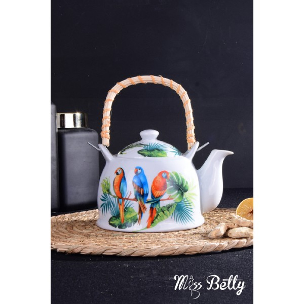 Miss Betty Parrot Hasır Saplı Porselen Demlik Çay / Çaydanlık Setleri Fiyatı