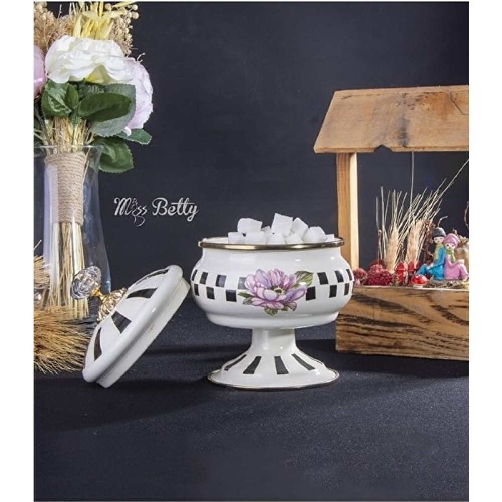 Miss Betty Vintage Ayda Ayaklı 18 cm Emaye Şekerlik - Beyaz - 1100 ml Saklama Kapları Fiyatı