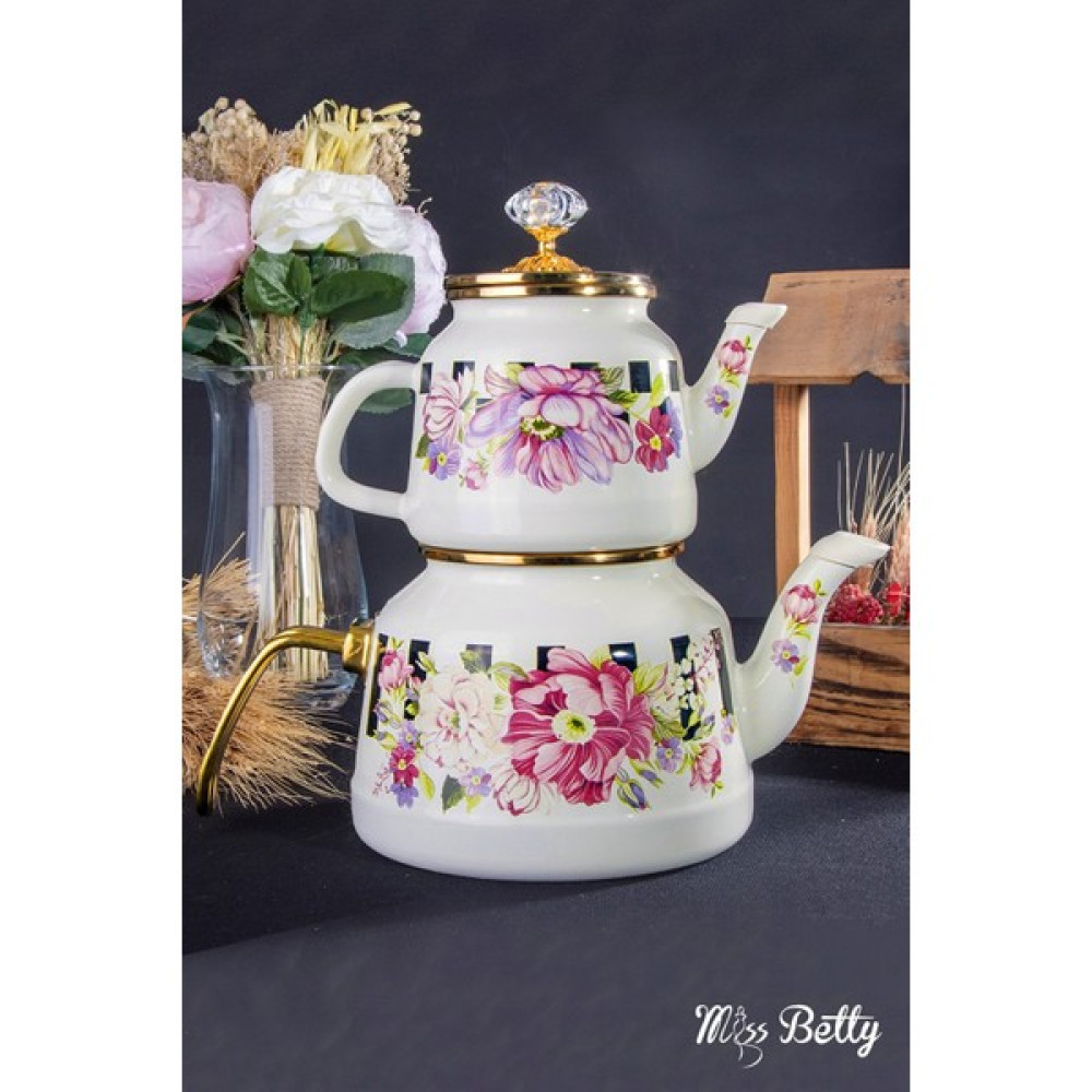 Miss Betty Vintage Ayda Güllü Dama Desen Emaye Çaydanlık Çay / Çaydanlık Setleri Fiyatı
