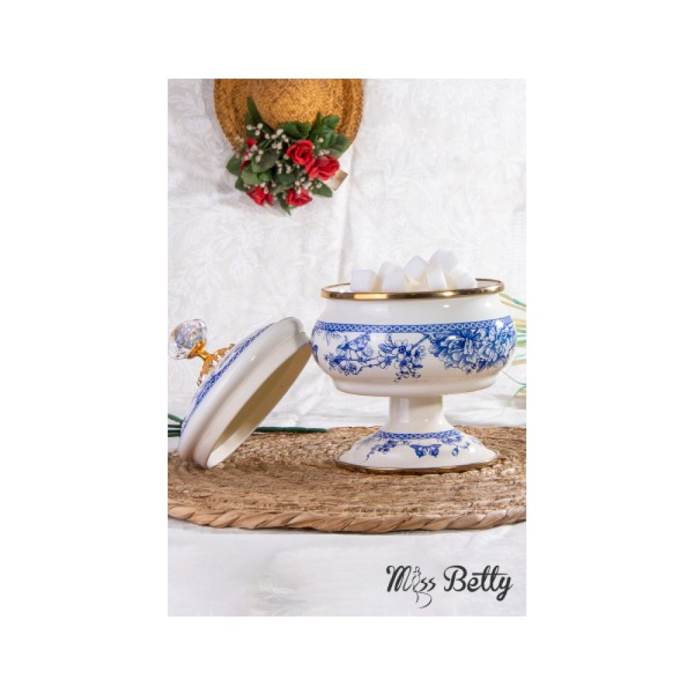 Miss Betty Vintage Blue Life Ayaklı 18 cm Emaye Şekerlik - Beyaz - 1100 ml Saklama Kapları Fiyatı