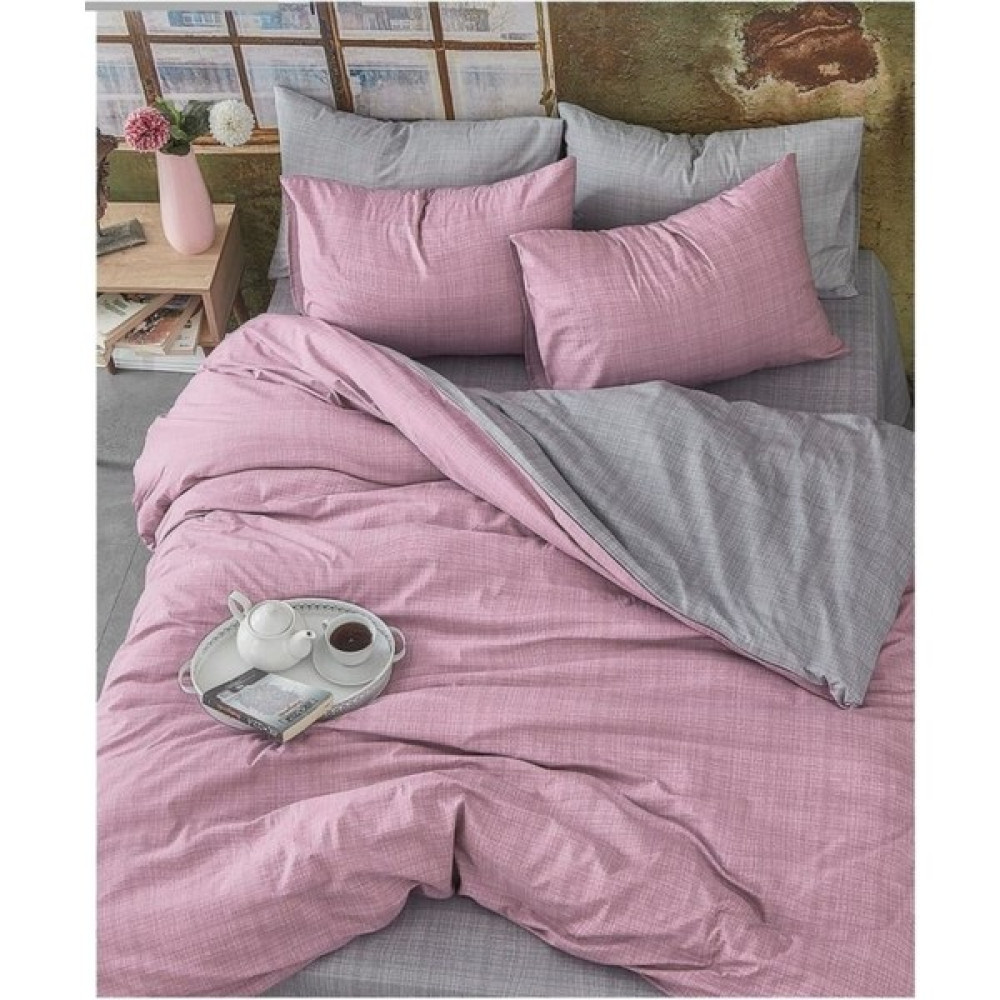 Miss Linda Home Collection NÇ1129 Miss Linda Home Pamuklu Çift Kişilik Çift Taraflı Nevresim Takımı - Gri - Pudra - 200 x 230 cm Nevresim Takımı Fiyatı
