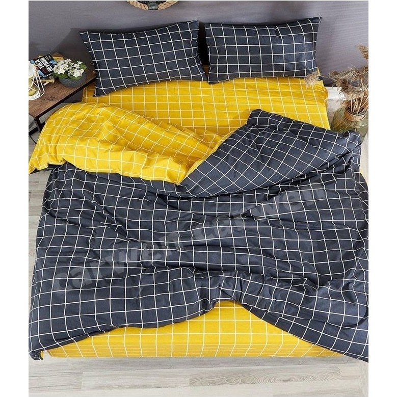 Miss Linda Home Collection Nç6 Miss Linda Home Pamuklu Çift Taraflı Çift Kişilik Nevresim Takımı - Antrasit - Sarı - 200 x 230 cm Nevresim Takımı Fiyatı