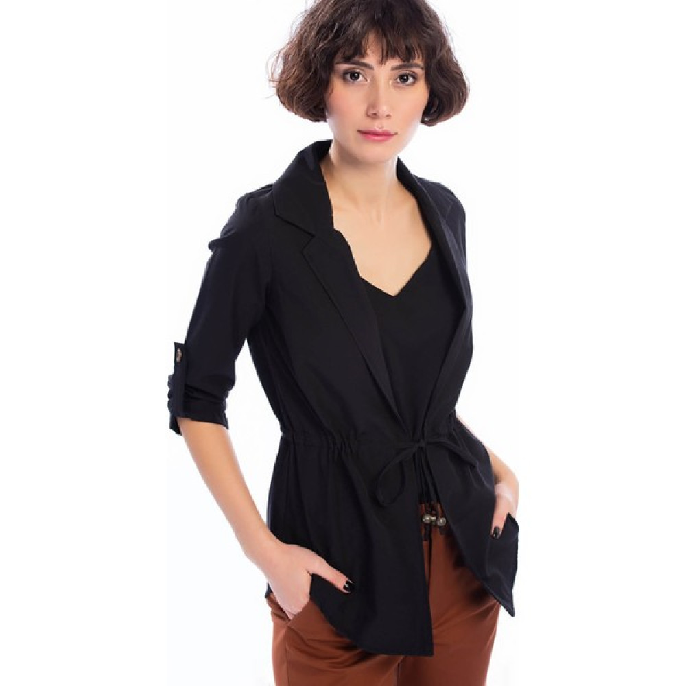 Miss Lusi 8402379 Viskon Beli Bağcıklı Uzun Kol Ceket Siyah Bayan Ceket Fiyatı