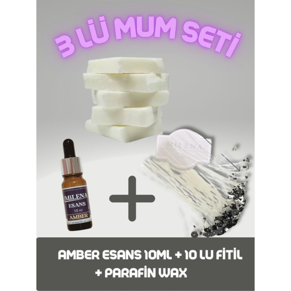 Miss Milena 3lü Mum Yapım Seti Parafin Wax 1kg +Esans+Fitil - amberli set Dekoratif Mum Fiyatı