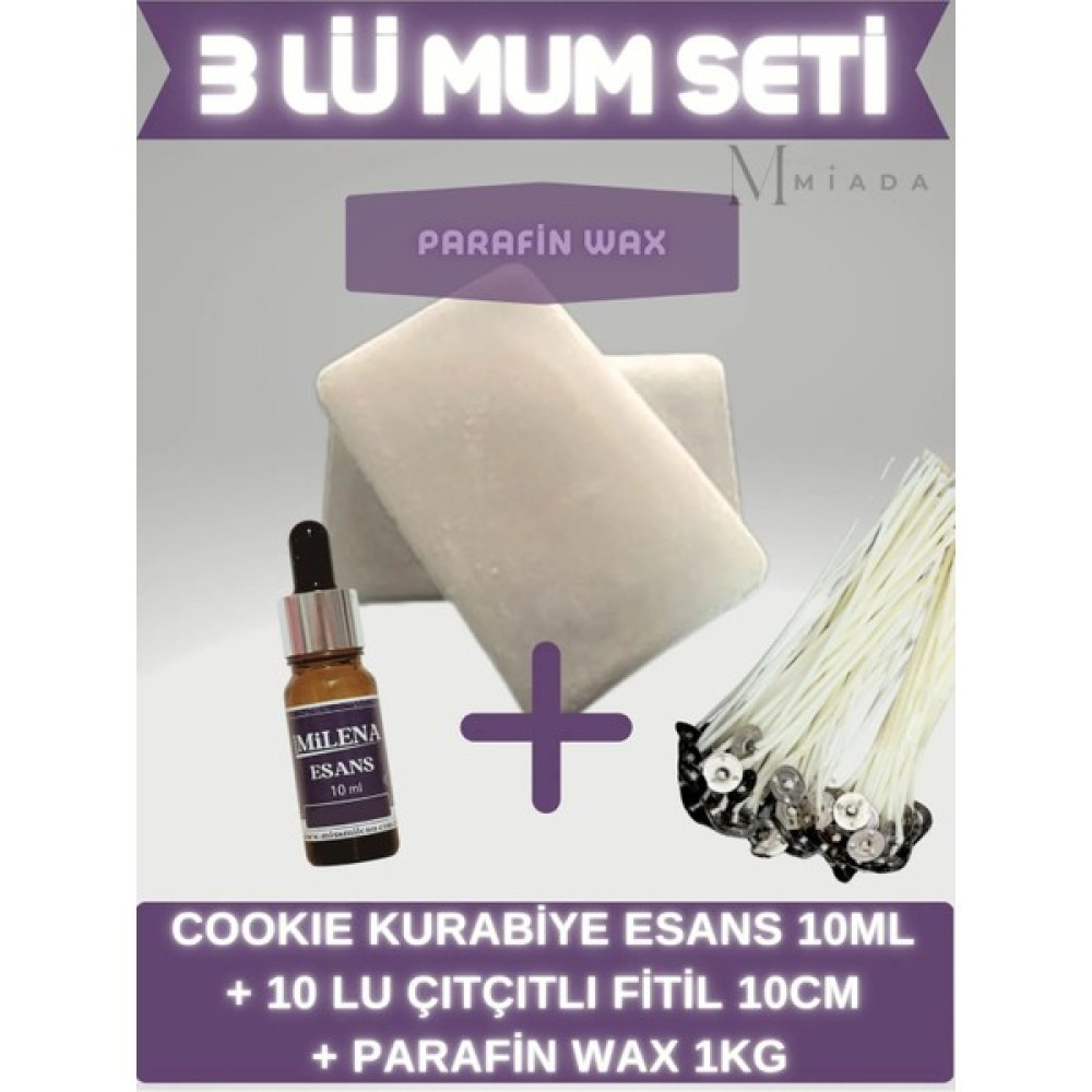 Miss Milena Kokulu Mum Yapım Seti Cookie (Kurabiye) Esans 10 ml + 10 Fitil + 1 kg Parafin Wax - 0 Dekoratif Mum Fiyatı