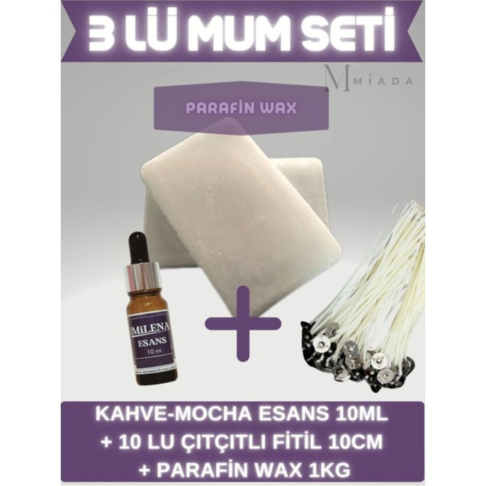 Miss Milena Kokulu Mum Yapım Seti Kahve (Mocha) Esans 10 ml + 10 Fitil + 1 kg Parafin Wax - 0 Dekoratif Mum Fiyatı