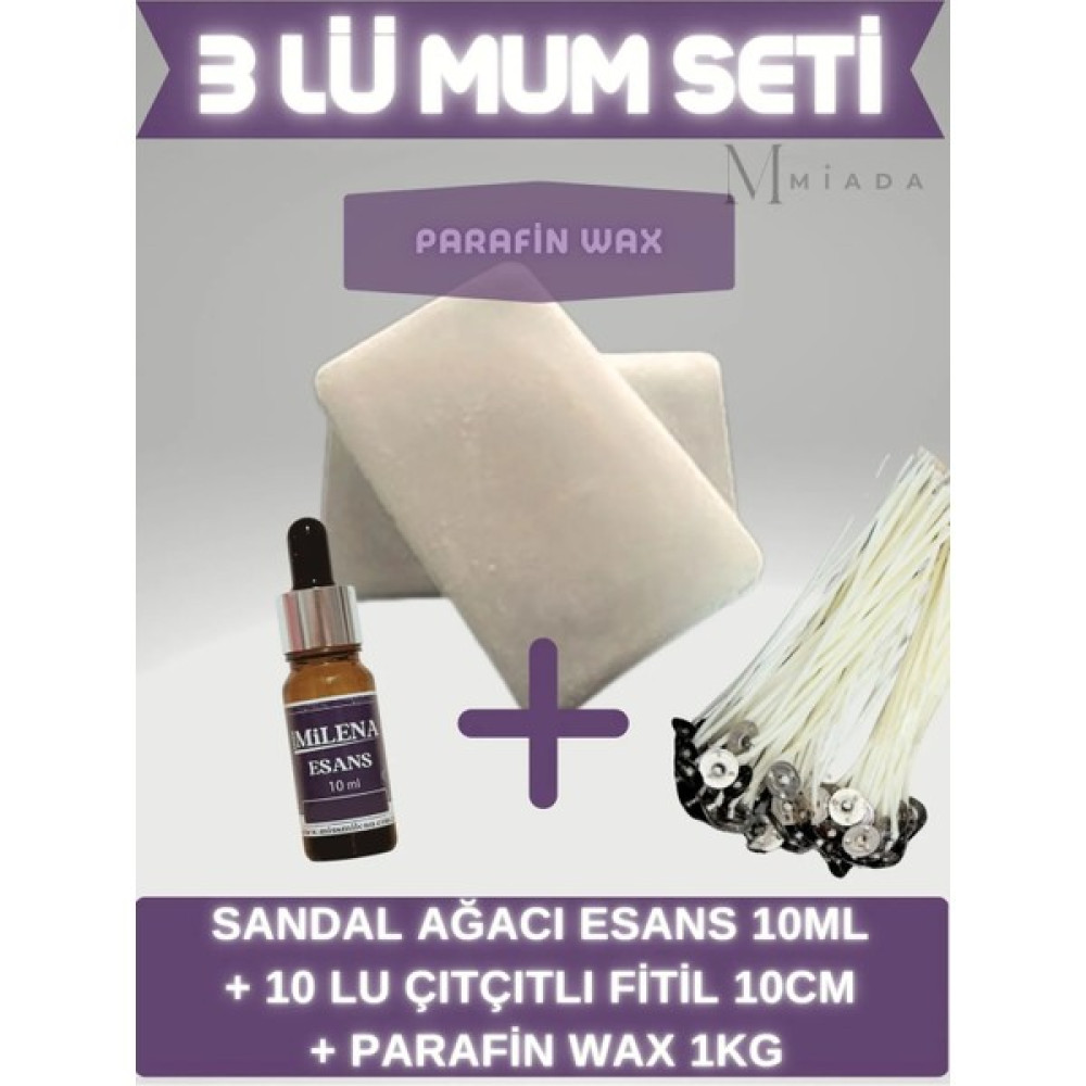 Miss Milena Kokulu Mum Yapım Seti Sandal Ağacı Esans 10 ml + 10 Fitil + 1 kg Parafin Wax - 0 Dekoratif Mum Fiyatı