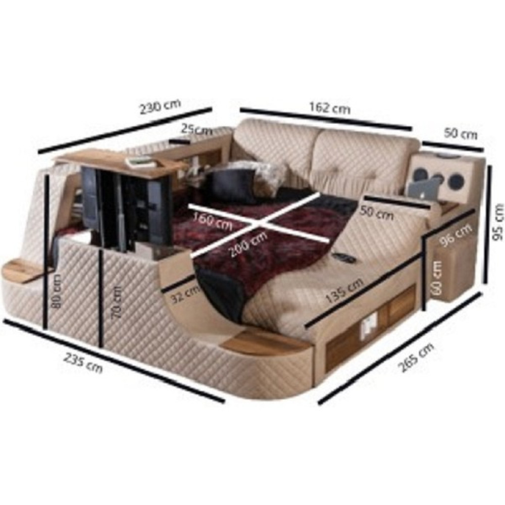 Miss Worble Elit Akıllı Yatak Smart Karyola Tv Üniteli Bluetoothlu - Bej - 235 x 265 cm Karyola Fiyatı