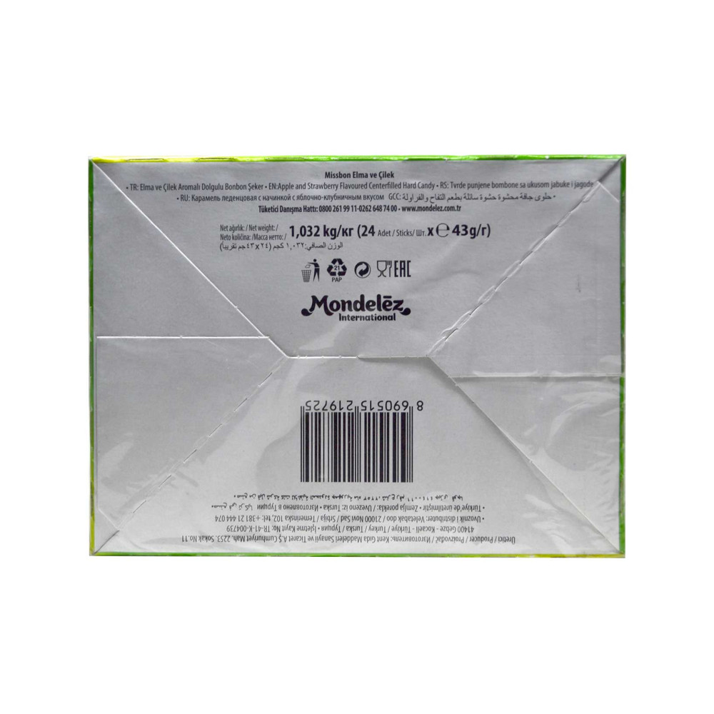 Missbon Şeker 43 gr 24'lü Paket Elma & Çilek Aromalı