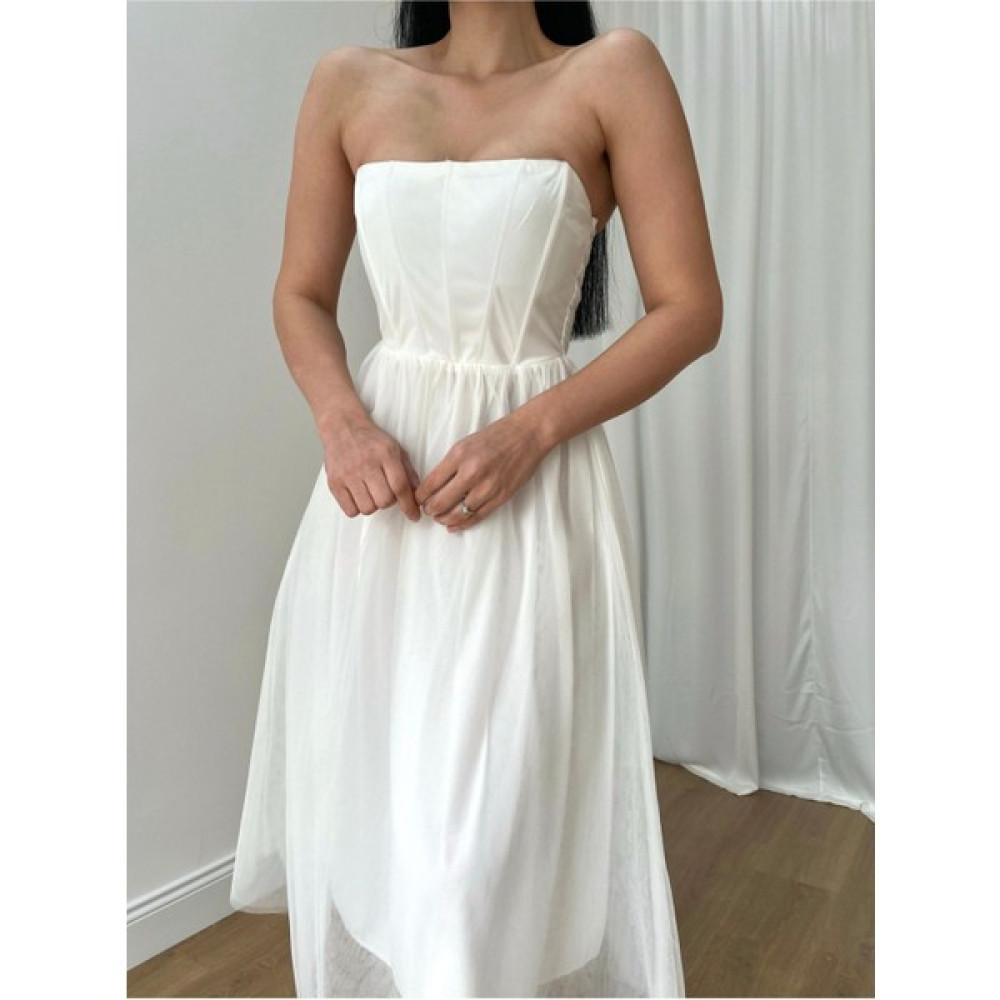 Misscix Abiye Kadın Straplez Drapeli Slim Fit Kloş Tül Etekli Midi Tül Elbise - Abiye ve Mezuniyet Elbisesi Elbise Fiyatı