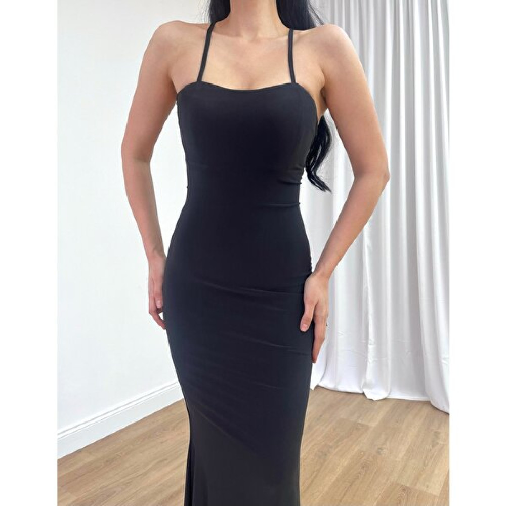 Misscix Kadın Abiye Ip Askılı Derin Sırt Dekolteli Sırt Çapraz Ip Detaylı Bodycon Likralı Maxi Elbise Elbise Fiyatı