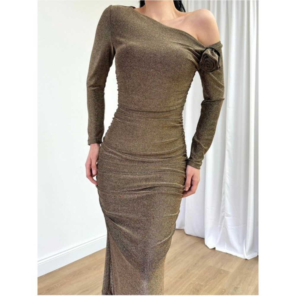Misscix Kadın Midi Bodycon Elbise Çıkarılabilir Gül Detay Çapraz Yaka Simli Abiye & Mezuniyet Elbisesi Elbise Fiyatı