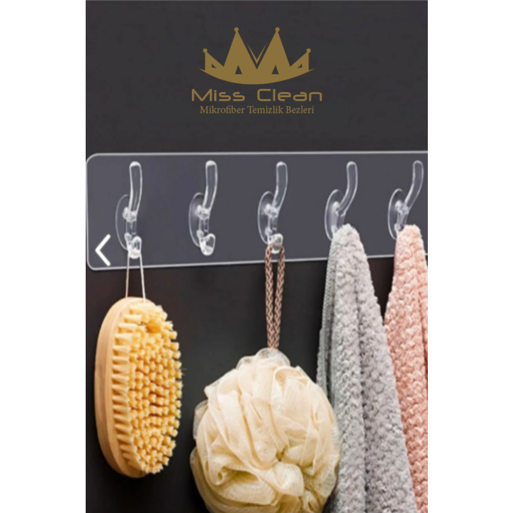 MissClean 5li Yapışkanlı Şeffaf Duvar Askısı Banyo Mutfak Düzenleyici Askı Pratik Kanca Askılık Banyo Aksesuarları Fiyatı