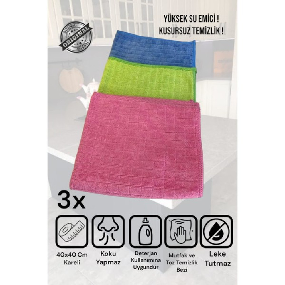 Missclean Mikrofiber Mutfak ve Toz Temizlik Bezi 40 x 40 cm 3'lü Temizlik Malzemeleri Fiyatı
