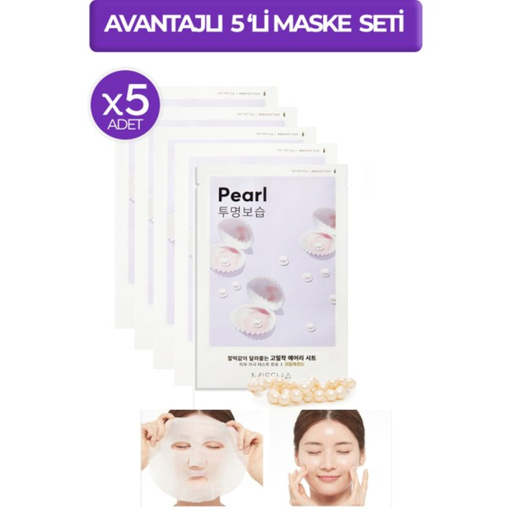 MISSHA Inci Özlü Aydınlatıcı ve Nemlendirici Yaprak Maske SETI(5ADX19G)AIRY Fit Sheet Mask(Pearl) Maskeler Fiyatı