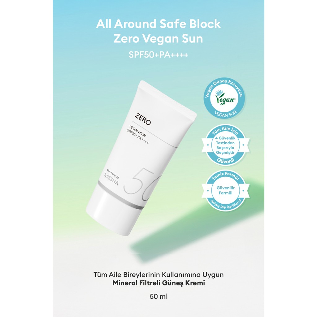 MISSHA Nazik, Mineral Filtreli Güneş Kremi Mıssha All Around Safe Block Zero Vegan Sun Spf 50+ Pa++++ Güneş Kremleri ve Losyonları Fiyatı