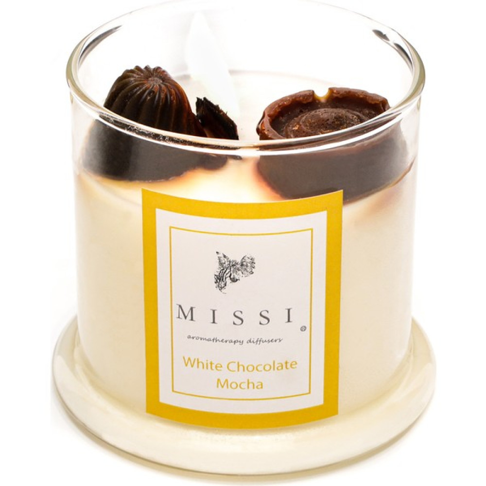 Missi Üfleme Cam Ahşap Fitilli White Chocolate Mocha Vegan Mum(140 gr) - Beyaz - 1 Adet Dekoratif Mum Fiyatı