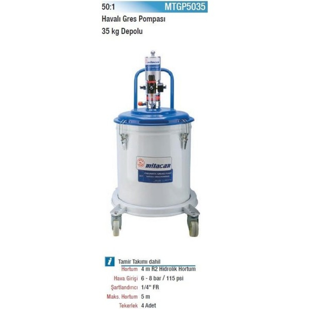Mitacan Depolu Havalı Gres Pompası 35 Kg. 50:1 MTGP5035 Elektrikli El Aletleri Fiyatı