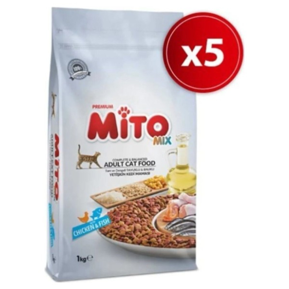 Mito Mix Adult Cat Tavuklu ve Balıklı Renkli Taneli Kedi Maması 1 kg x 5 Adet Paket Evcil Hayvan Ürünleri Fiyatı