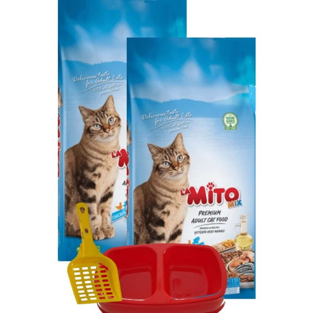 Mito Mix Adult Cat Tavuklu ve Balıklı Renkli Taneli Kedi Maması 1kg x 2 Adet + Kürek + Mamalık - 1 Evcil Hayvan Ürünleri Fiyatı