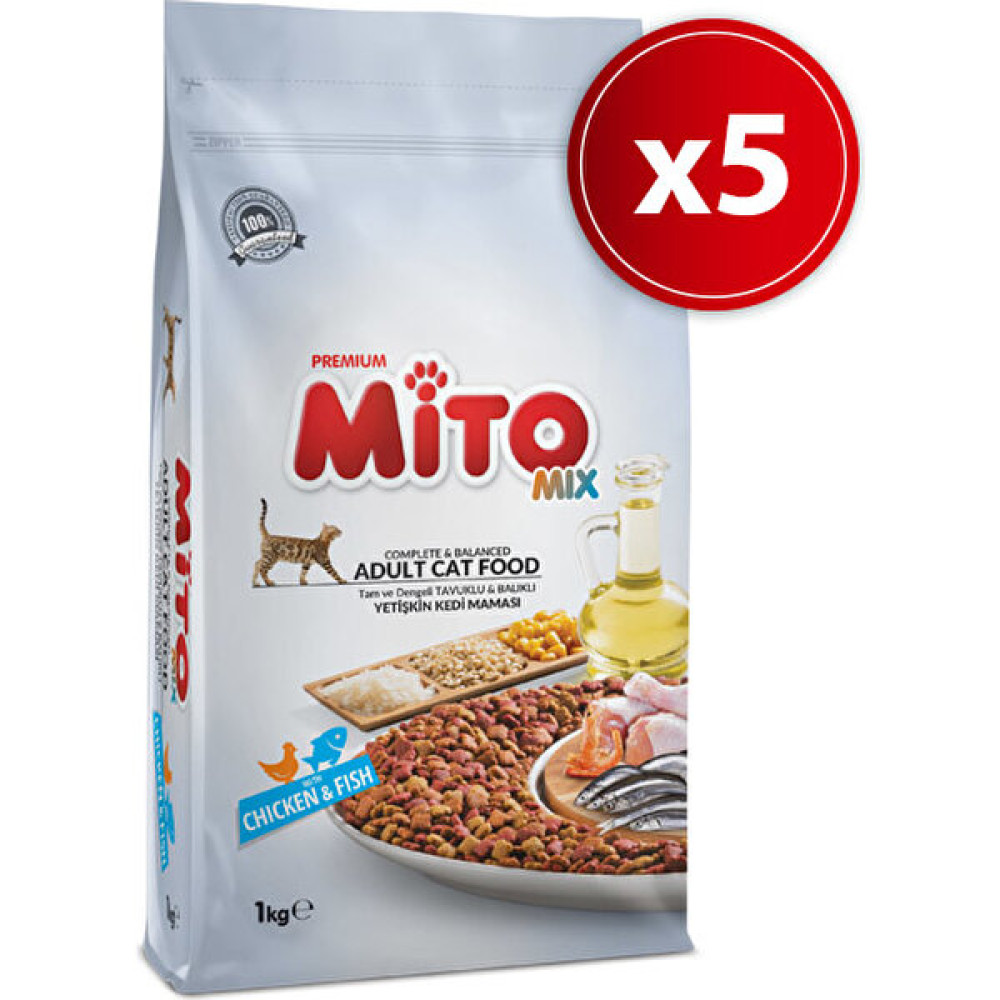 Mito Mix Adult Cat Tavuklu Ve Balıklı Renkli Taneli Yetişkin Kedi Maması 1 Kg 5'li Evcil Hayvan Ürünleri Fiyatı