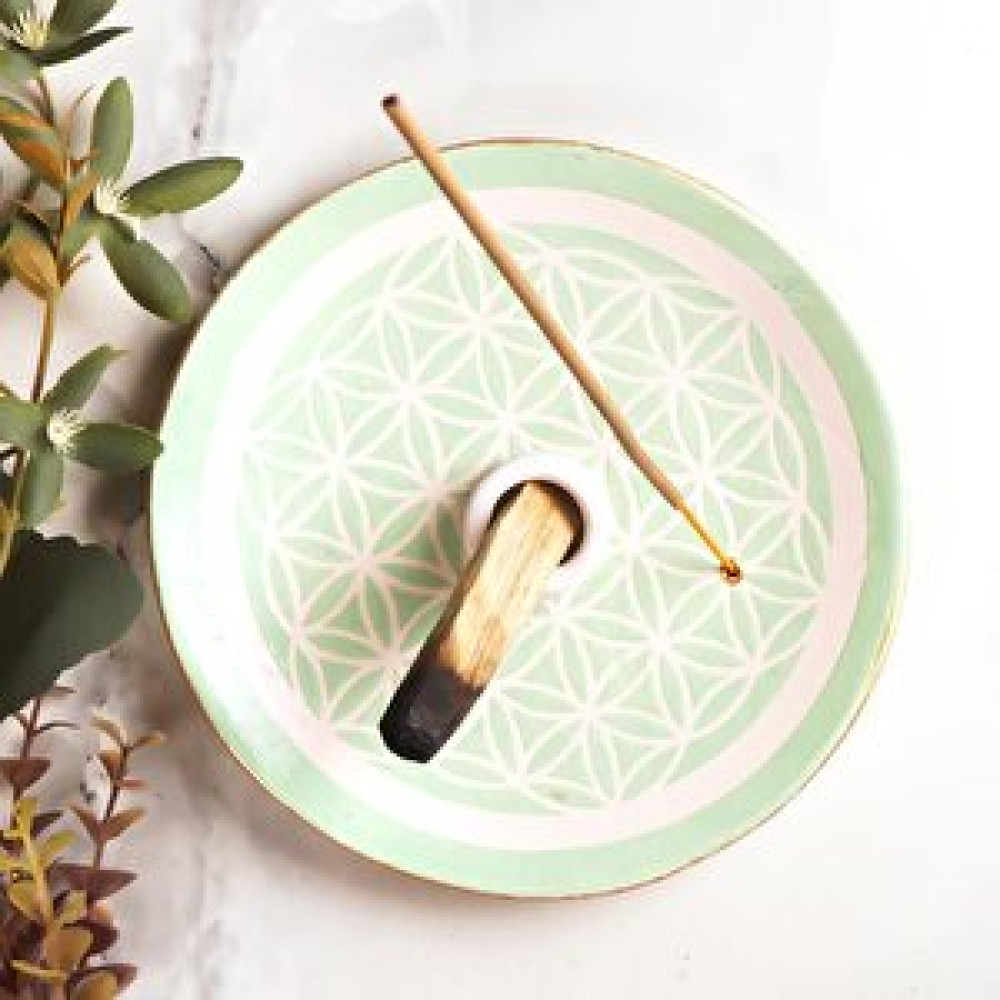 Mitr Handmade Yaşam Çiçeği Motifli Yeşil Palo Santo Tütsülük Mumluk Fiyatı