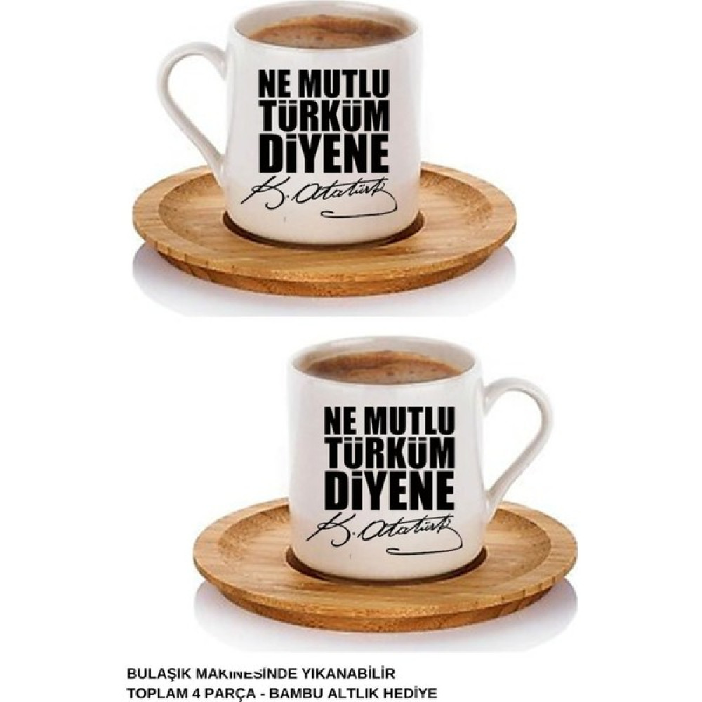 Mitugo 2'li Ne Mutlu Türküm Diyene Baskılı Fincanı, Solmaz Baskılı Türk Kahvesi Fincanı - Beyaz - 75 ml Fincan / Bardak / Kahve Takımı Fiyatı