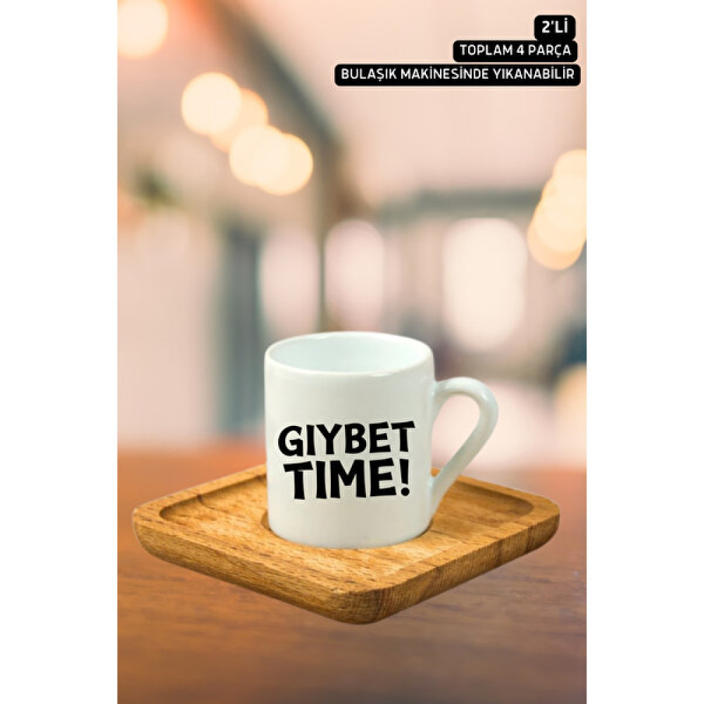 Mitugo Gıybet Time Baskılı Özel Tasarım 2'li Kahve Fincan Takımı, - Beyaz - 75 ml Fincan / Bardak / Kahve Takımı Fiyatı