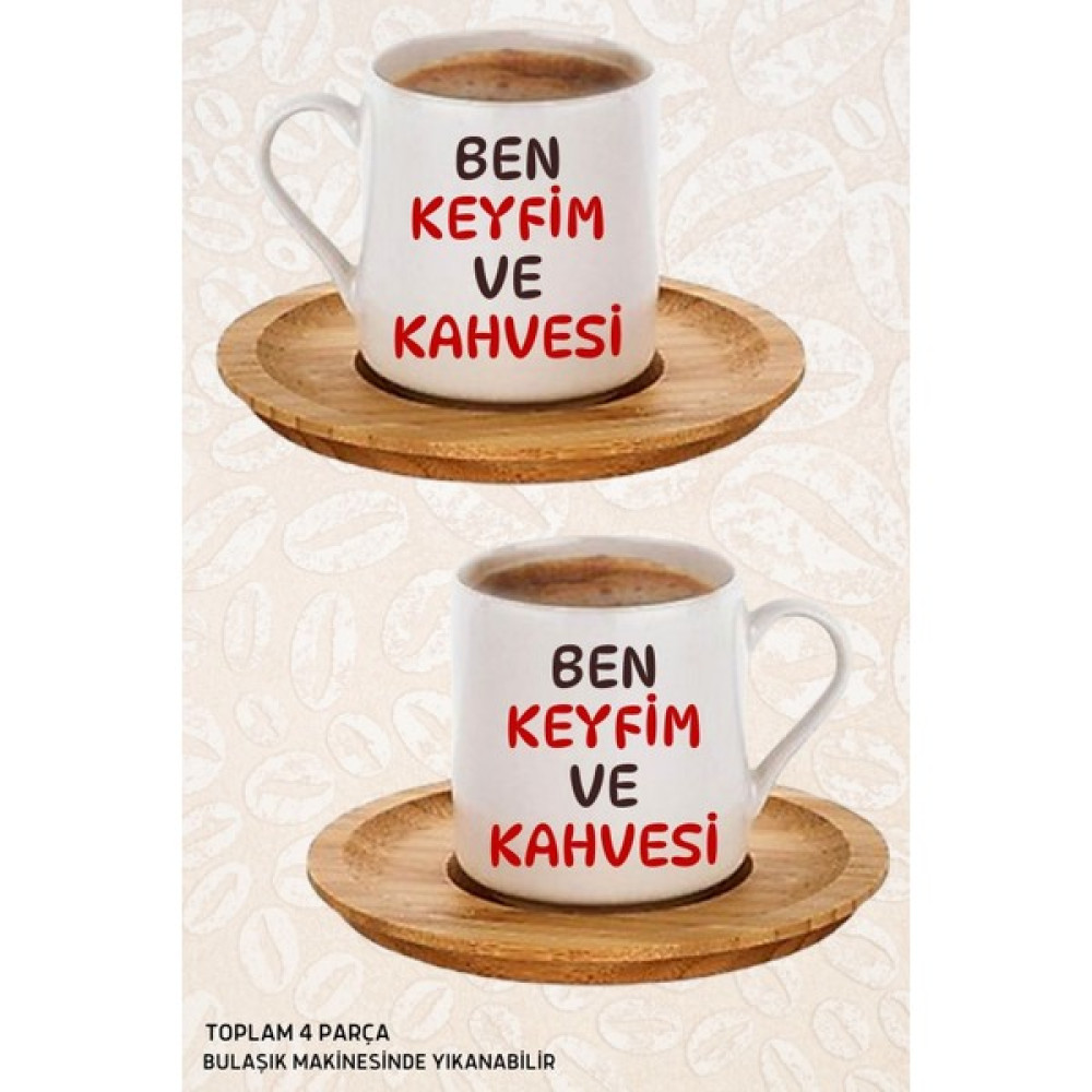 Mitugo Kahve Tutkunları Buraya! Ben Keyfim ve Kahvesi Yazılı 2'li Kahve Fincan Takımı - Beyaz - 75 ml Fincan / Bardak / Kahve Takımı Fiyatı