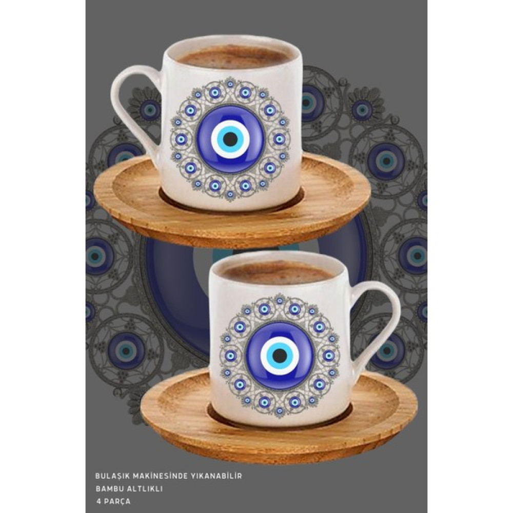 Mitugo Yeni Ev Hediyesi 2'li, Nazar Boncuğu Baskılı, Desenli Kahve Fincan Takımı, Ev Hediyesi - Beyaz - 75 ml Fincan / Bardak / Kahve Takımı Fiyatı
