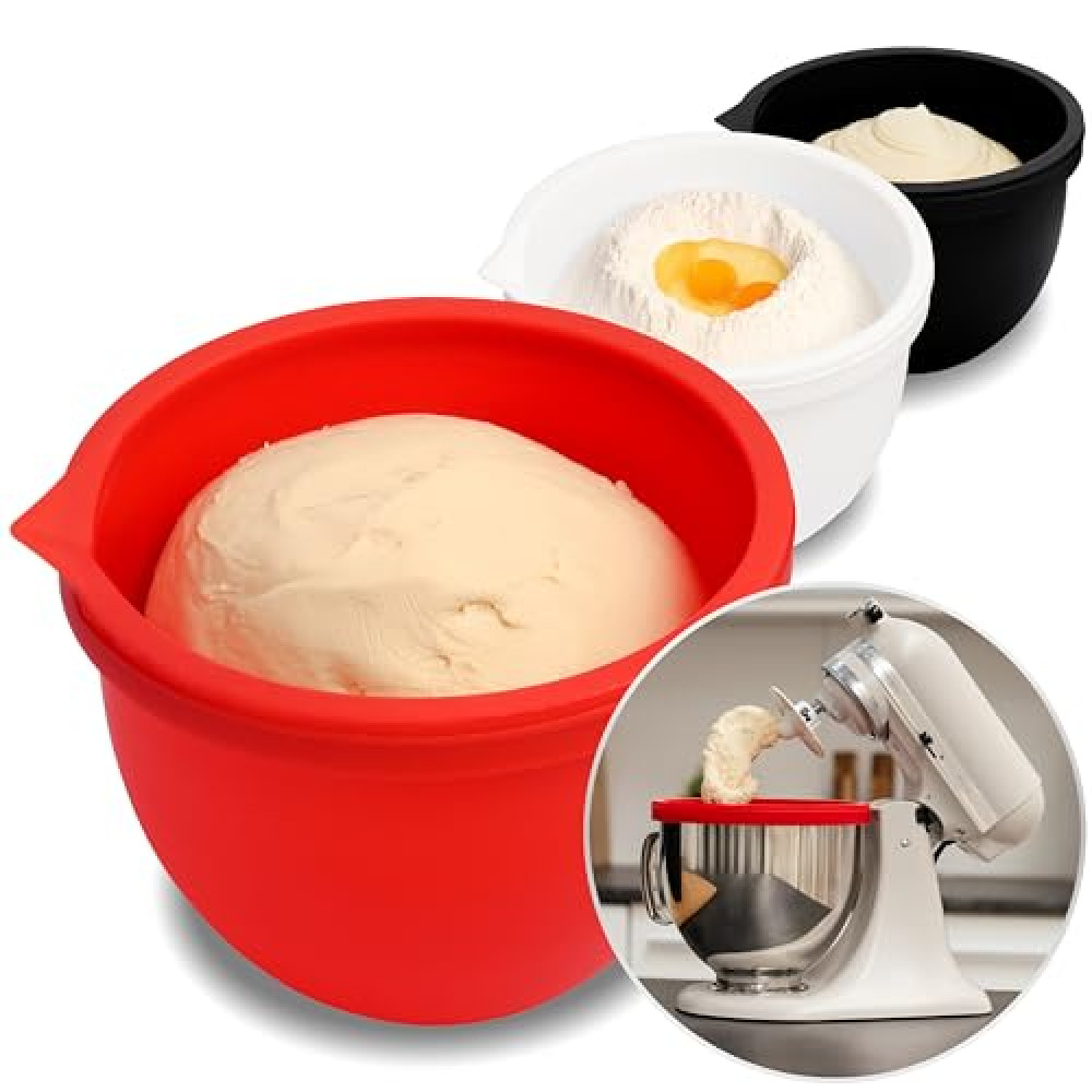 MixAid Silicone Liners Compatible with 5 Quart KitchenAid Mixers - KitchenAid Mixer Attachments, Kitchen Aid Mixer Accessories, Replacement Mixer Bowls No Longer Needed - 3 Liners and 3 Lids Included