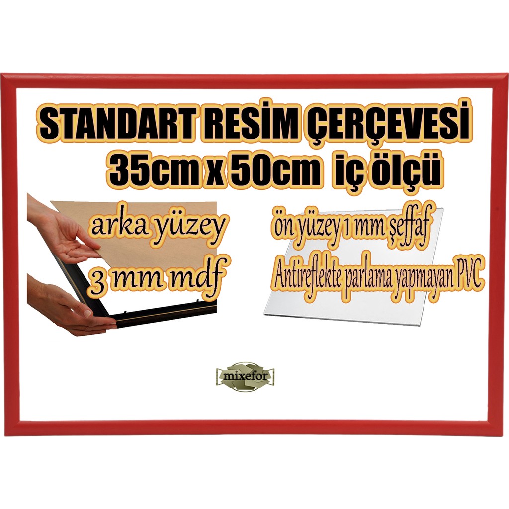 MİXEFOR Boş Çerçeve - 35CM x 50CM Iç Ölçü -Renk KIRMIZI -Arka Yüzey 3mm Mdf- Ön yüzey Kırılmaz parlama yapmayan Antireflektif - Kırmızı Resim & Fotoğraf Çerçevesi Fiyatı