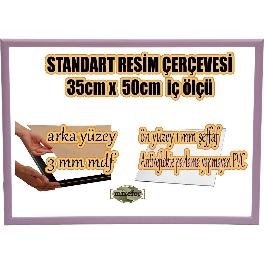 MİXEFOR Boş Çerçeve - 35CM x 50CM Iç Ölçü -Renk LİLA -Arka Yüzey 3mm Mdf- Ön yüzey Kırılmaz parlama yapmayan Antireflektif - Lila Resim & Fotoğraf Çerçevesi Fiyatı