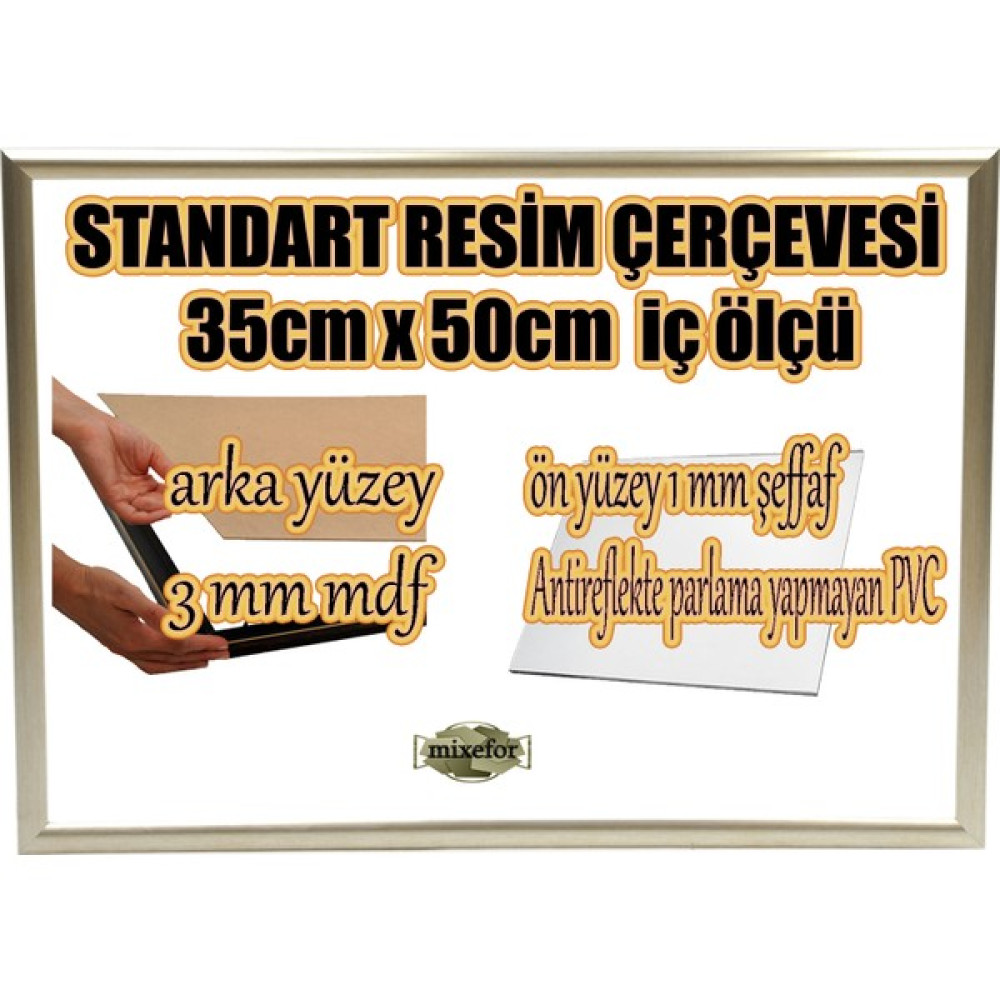 MİXEFOR Boş Çerçeve - 35CM x 50CM Iç Ölçü -Renk PLATİN GÜMÜŞ -Arka Yüzey 3mm Mdf- Ön yüzey Kırılmaz parlama yapmayan Antireflektif - Platin Resim & Fotoğraf Çerçevesi Fiyatı