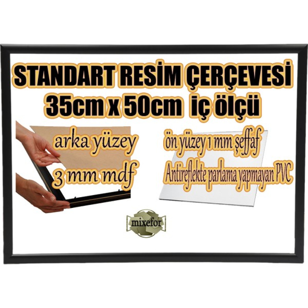 MİXEFOR Boş Çerçeve - 35CM x 50CM Iç Ölçü -Renk SİYAH -Arka Yüzey 3mm Mdf- Ön yüzey Kırılmaz parlama yapmayan Antireflektif - Siyah Resim & Fotoğraf Çerçevesi Fiyatı