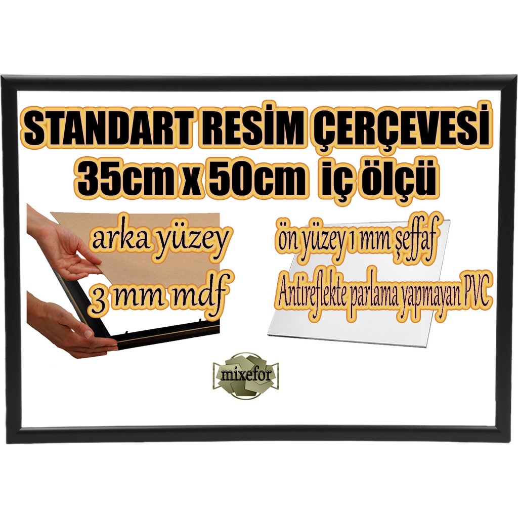 MİXEFOR Boş Çerçeve - 35CM x 50CM Iç Ölçü -Renk SİYAH -Arka Yüzey 3mm Mdf- Ön yüzey Kırılmaz parlama yapmayan Antireflektif - Siyah Resim & Fotoğraf Çerçevesi Fiyatı