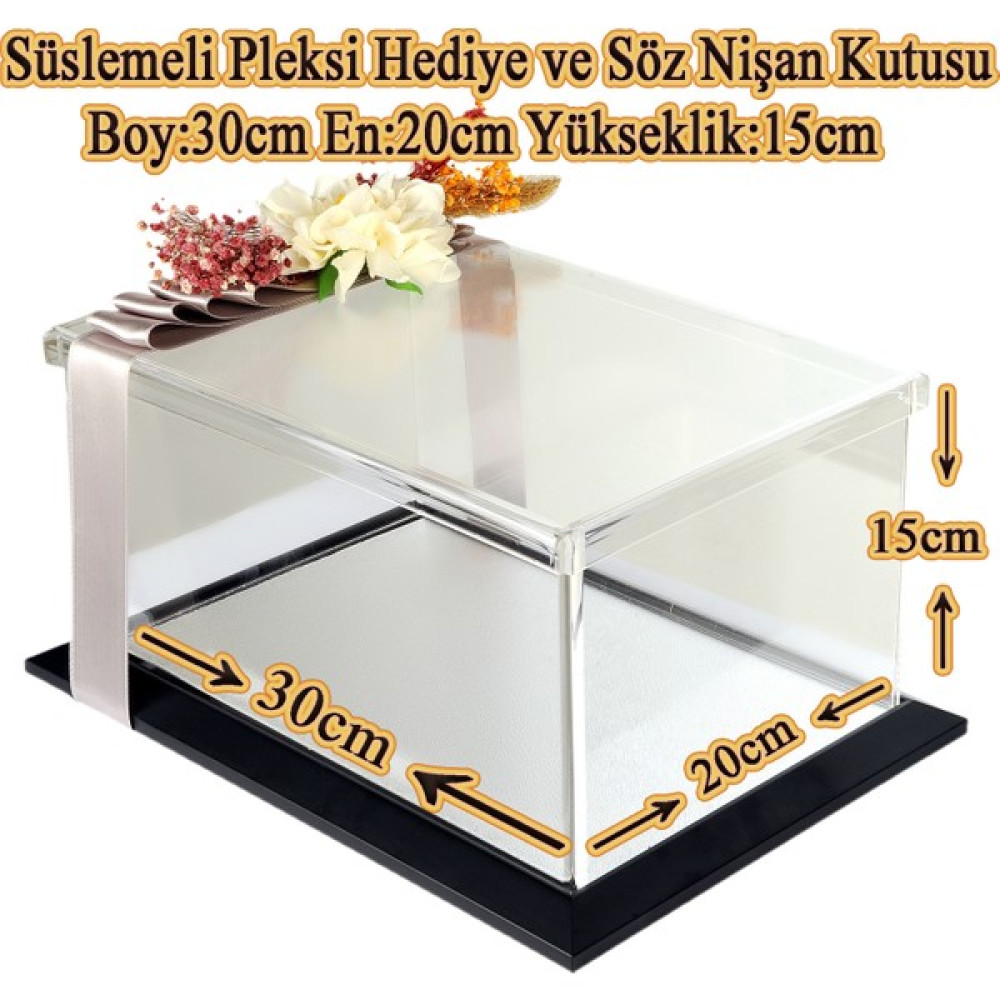 mixefor Nişan Söz Mendil Kutusu -Özel Hediyelik Kutu -Ölçüler 30 cm x 20 cm x 15 cm -Pleksi Kutu Eşya Saklama Kutusu Fiyatı