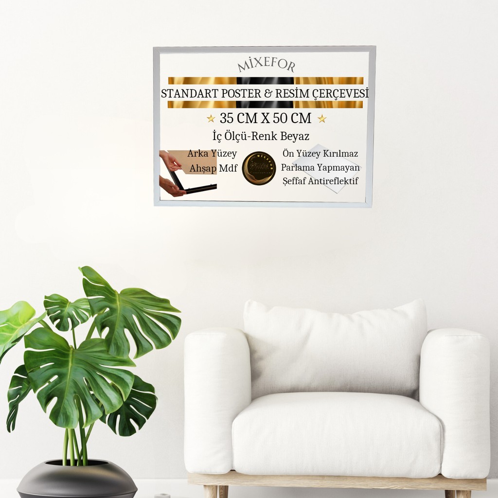 mixefor Poster Resim Evrak Çerçevesi Ön Kısmında Kırılmaz Pleksi Arka Destek Mdf Beyaz Renk Çerçeve - 35x50 Poster Fiyatı