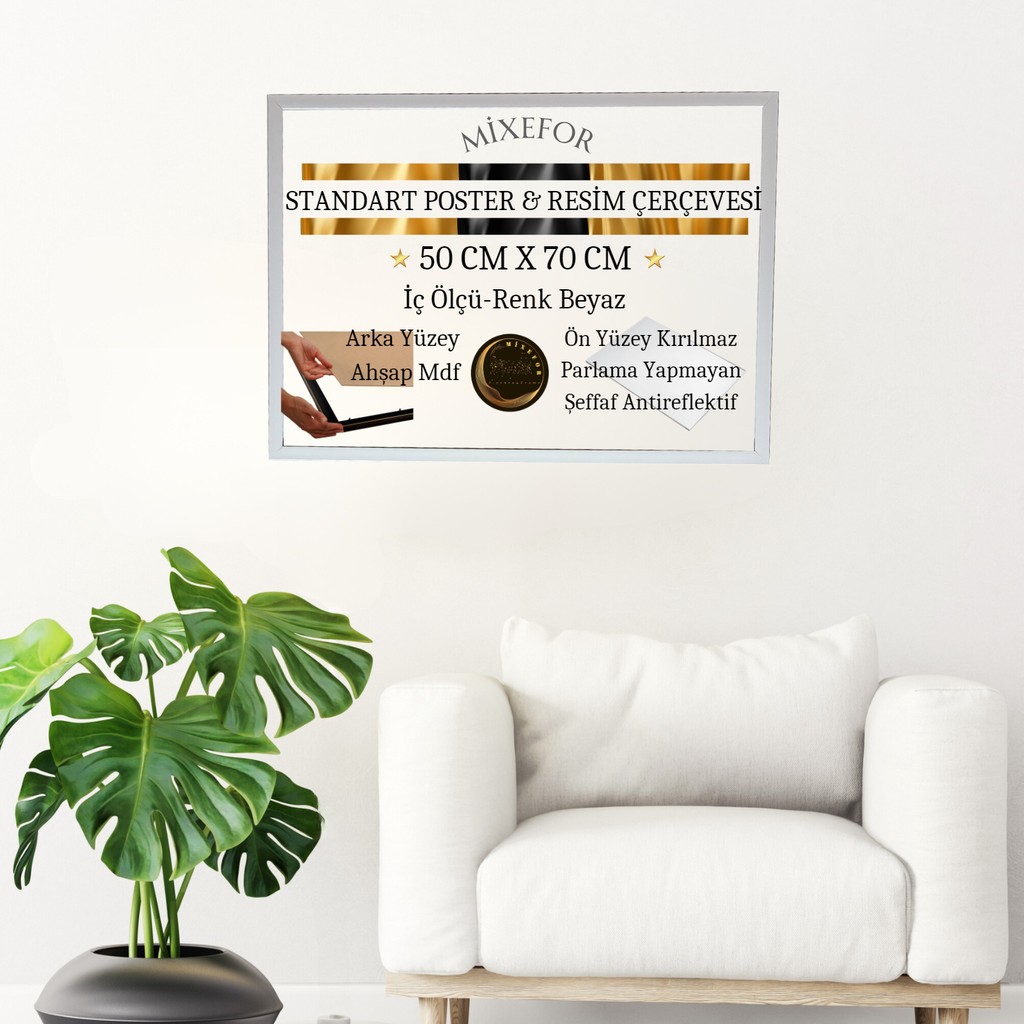 mixefor Poster Resim Evrak Çerçevesi Ön Kısmında Kırılmaz Pleksi Arka Destek Mdf Beyaz Renk Çerçeve - 50x70 Poster Fiyatı