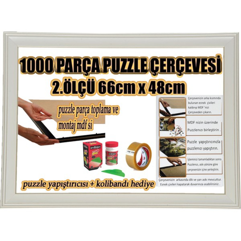 mixefor Puzzle Çerçeve Puzzle Çerçevesi 1000 Parça -Camsız - 66 x 48 cm - Beyaz Renk -Çerçeve 53 mm Puzzle & Aksesuarları Fiyatı