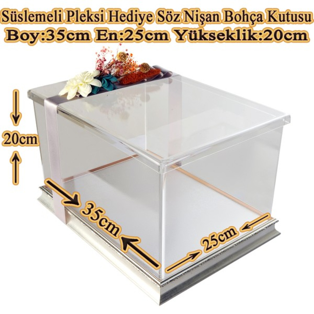 mixefor Söz Nişan Bohça Kutusu -Pleksi Hediye Kutusu-35 cm x 25 cm x 20 cm Ölçülerinde - Gümüş Çerçeveli Pleksi Kutu Eşya Saklama Kutusu Fiyatı
