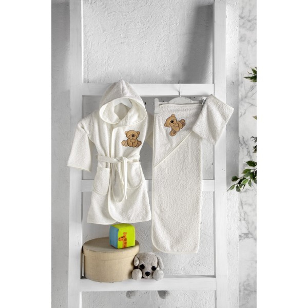 Mixi Baby 3 Parça Bebek Bornoz Seti - Krem Bebek Banyo-Tuvalet Fiyatı