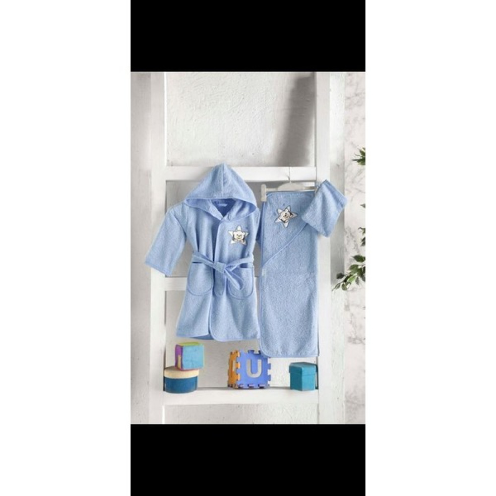 Mixi Baby Bebek Bornoz Seti Mavi %100 Pamuk 0-3 Yaş Bebek Banyo-Tuvalet Fiyatı