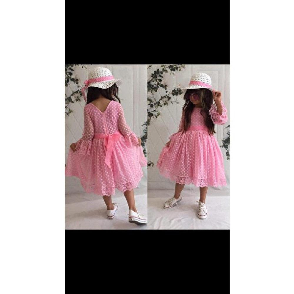 Mixie Şapkalı Güpürlü Prenses Kız Çocuk Pembe Elbise Elbise Fiyatı