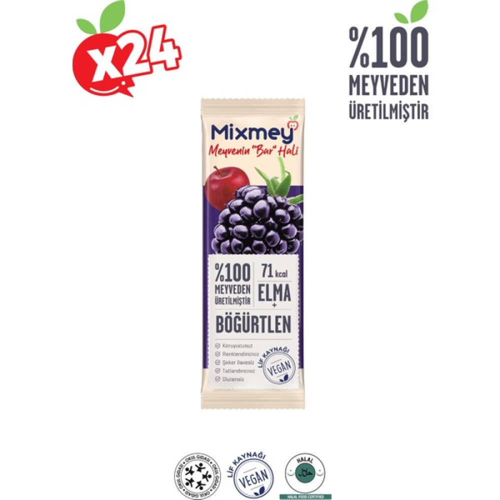 Mixmey Böğürtlen Meyve Bar 24 Adet | Glutensiz, Vegan Sağlıklı Atıştırmalık - 20gr X 24 Adet - 20 gr Çikolata ve Gofret Fiyatı