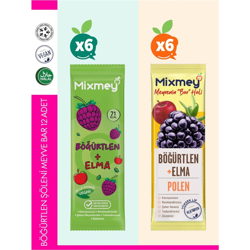 Mixmey Böğürtlen Şöleni Meyve Bar 12 Adet | Vegan & Vejetaryen Glutensiz Ve Sağlıklı Atıştırmalık - 6 Adet Diğer Fiyatı